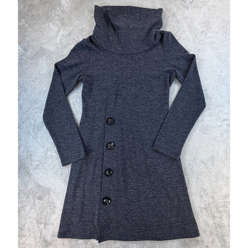 Neecha Women’s Funnel Neck Button Front Tunic Sweater Dress Blue Gray M
